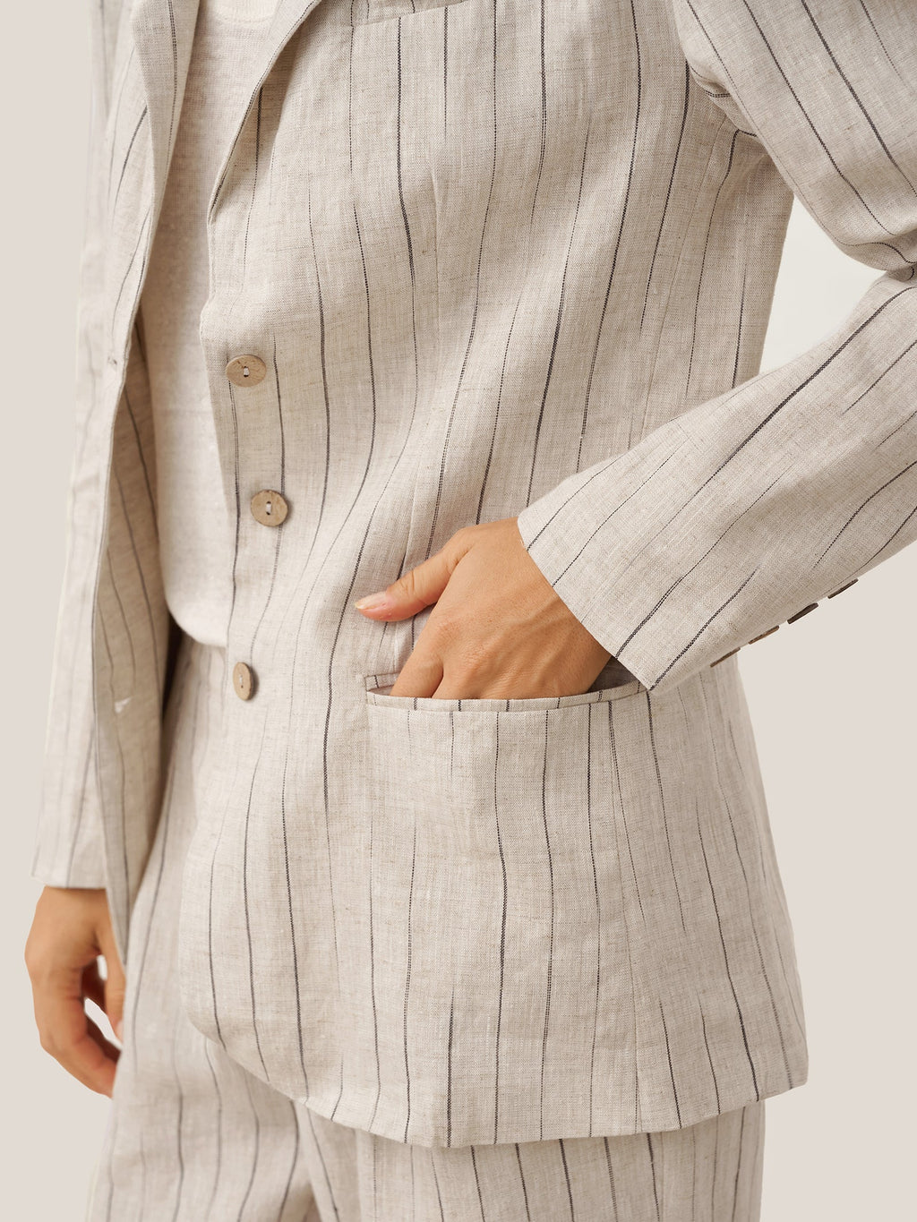 100% Linen Sketch Stripe Straight-Leg Pants ELOISE