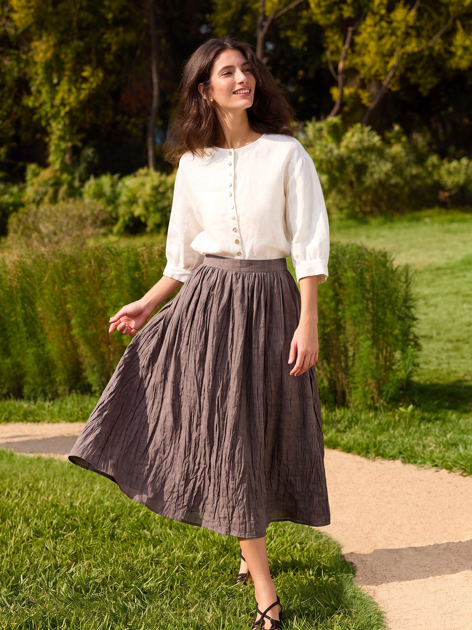 100% Linen Button-Front Drop Shoulder Shirt EASTER