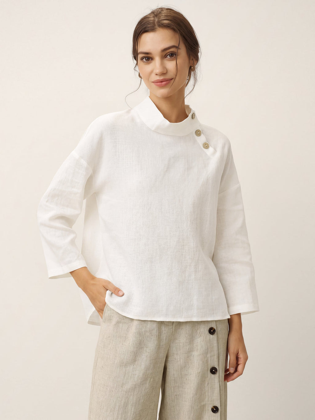 100% Linen Classic Side Neck Top CORA