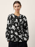 100% Linen Floral Printed Gathered Pullover Top AMIYA
