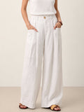 100% Linen Sculpted Pleat Elasticated Back Relaxed Pants VERIDIANA