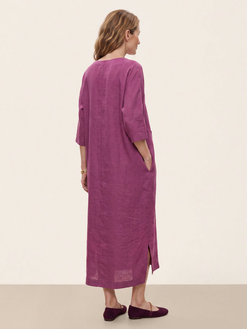 100% Linen Side Tie Cocoon Midi Dress SOLENE