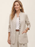 100% Linen Stand Collar Princess Seam Jacket ALIDA