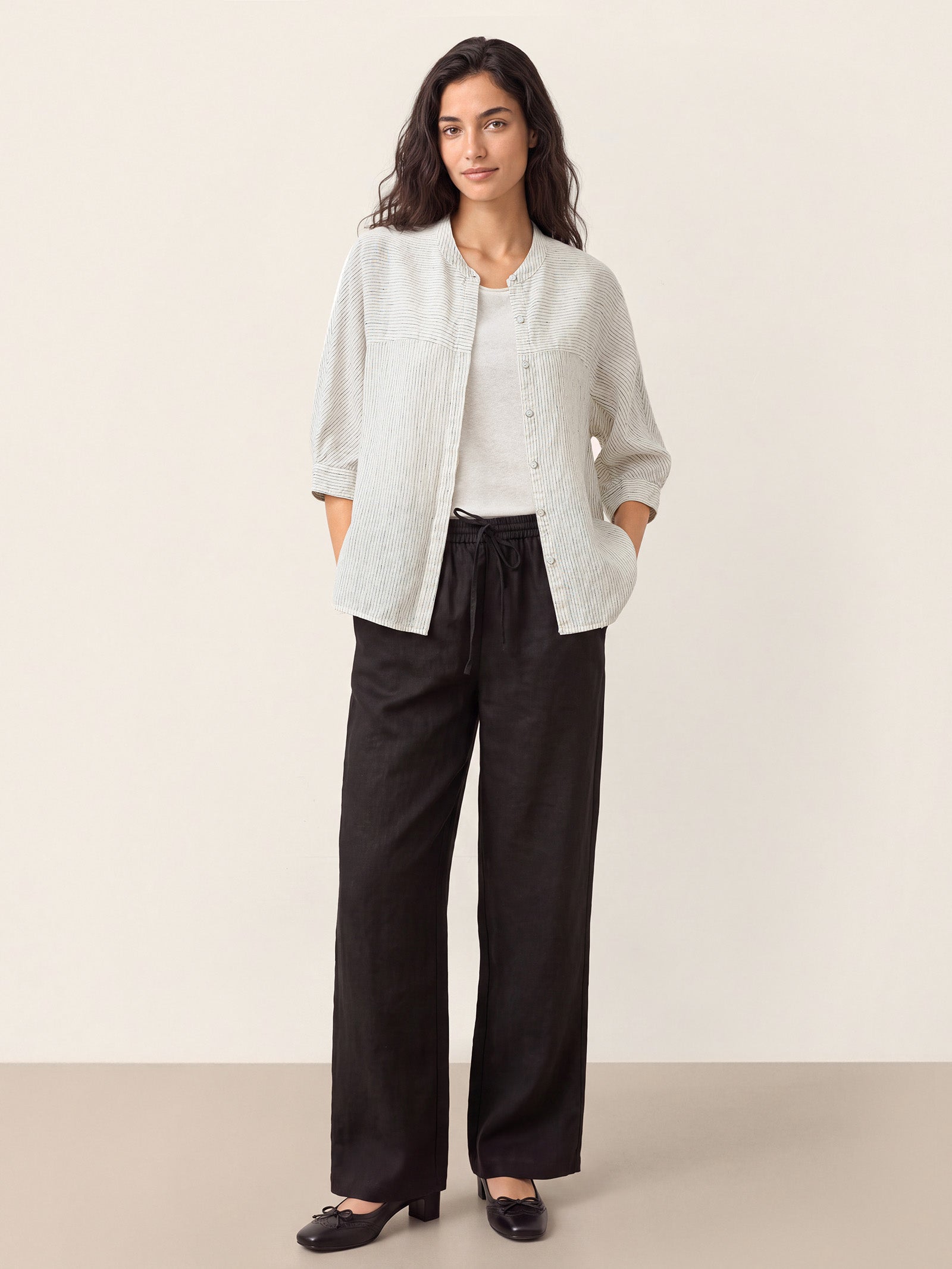 100% Linen Striped Three-Quarter Sleeve Shirt SKYLAR
