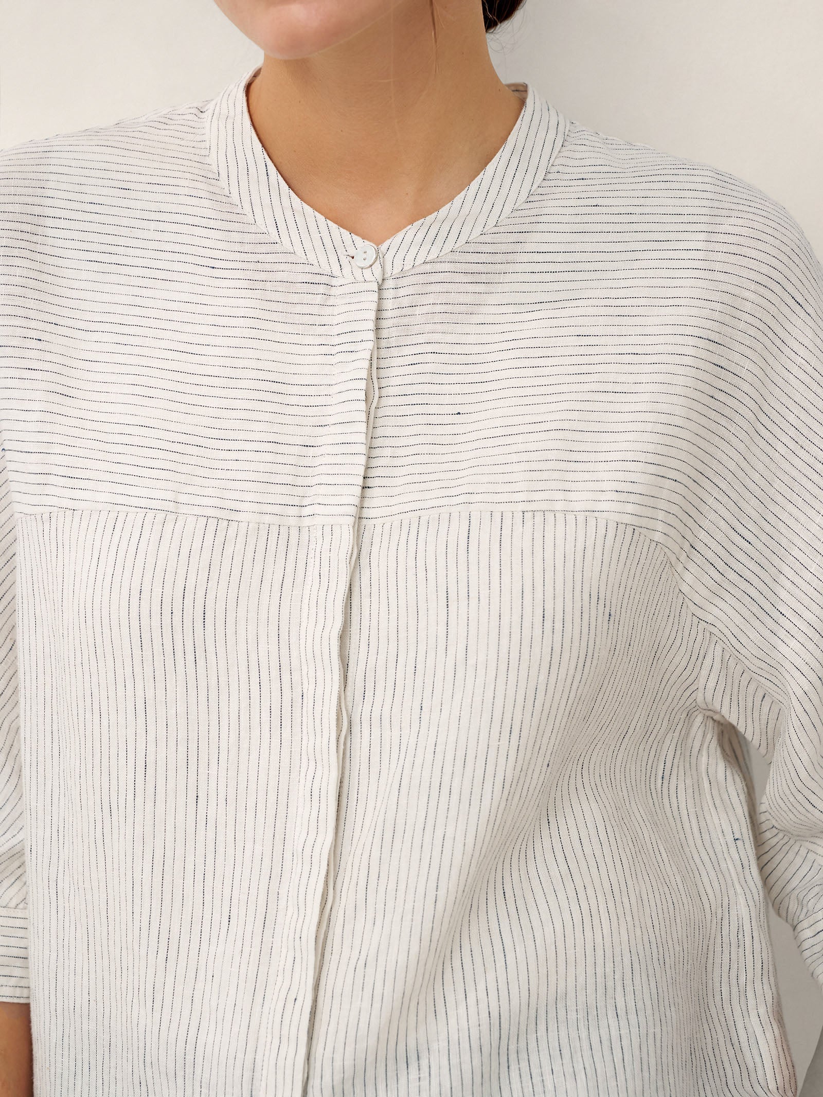 100% Linen Striped Three-Quarter Sleeve Shirt SKYLAR