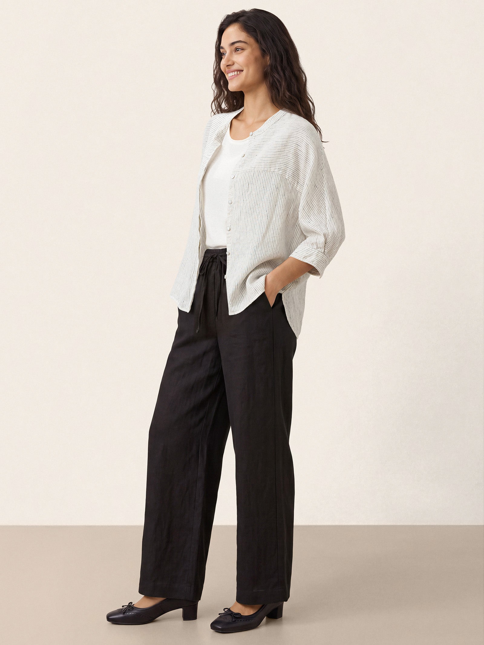 100% Linen Striped Three-Quarter Sleeve Shirt SKYLAR
