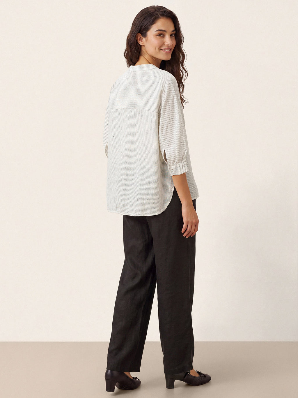 100% Linen Striped Three-Quarter Sleeve Shirt SKYLAR