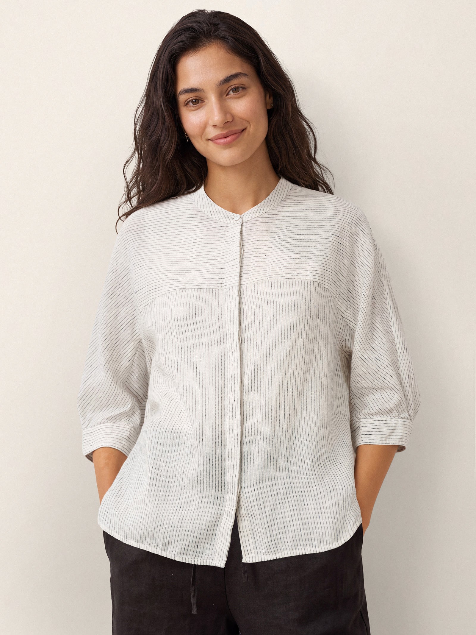 100% Linen Striped Three-Quarter Sleeve Shirt SKYLAR