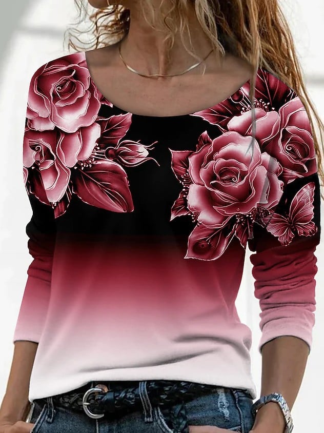 3D Printed Casual Long Sleeve Pullover T-Shirt | For Women - # GIAA23510052