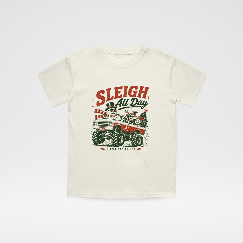 SLEIGH ALL DAY TODDLER CHRISTMAS MONSTER TRUCK TEE - BEIGE
