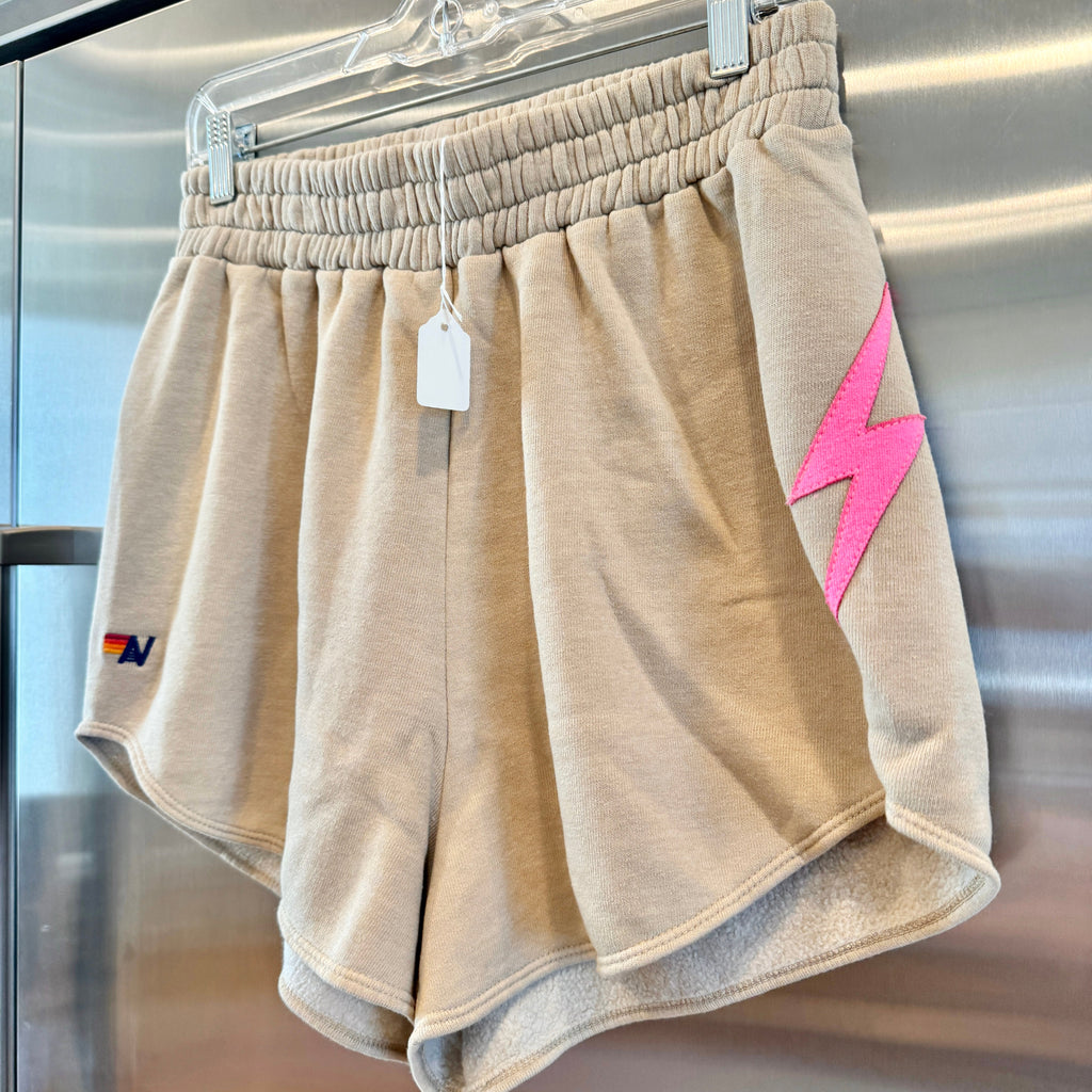Aviator Nation Bolt Stitch Lounger Short in Beige Tan Sand