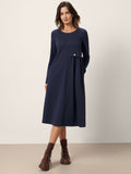 Asymmetric Pleated Waist Midi Dress ALYSSA