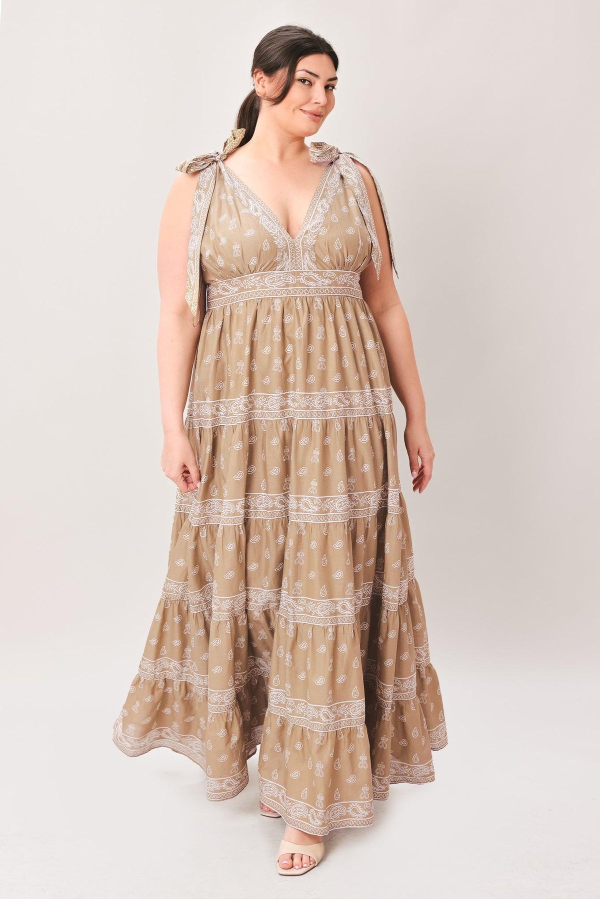 CUDDLY ATTITUDE TAUPE WOVEN MAXI DRESS