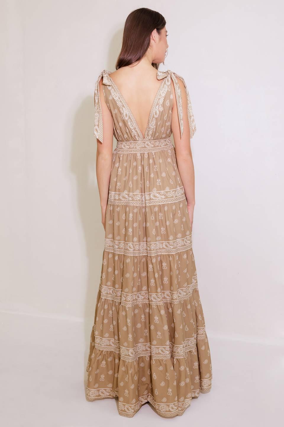 CUDDLY ATTITUDE TAUPE WOVEN MAXI DRESS