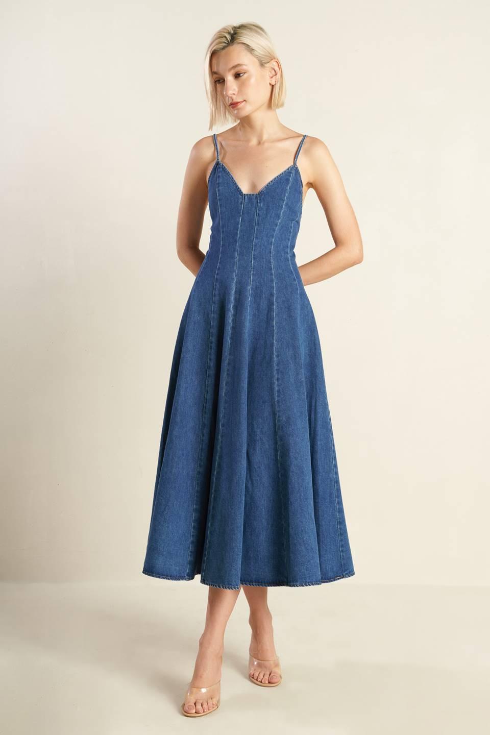 ROSEWOOD ROMANCE DENIM MIDI DRESS