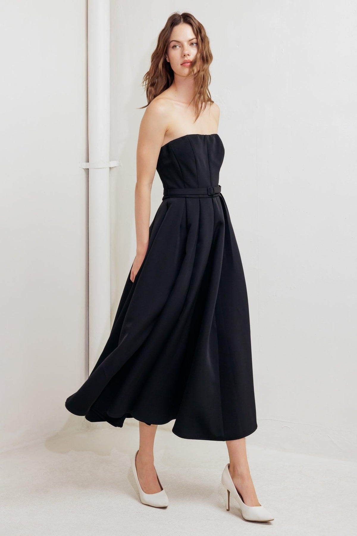 BLACK TIE MUSE WOVEN MIDI DRESS