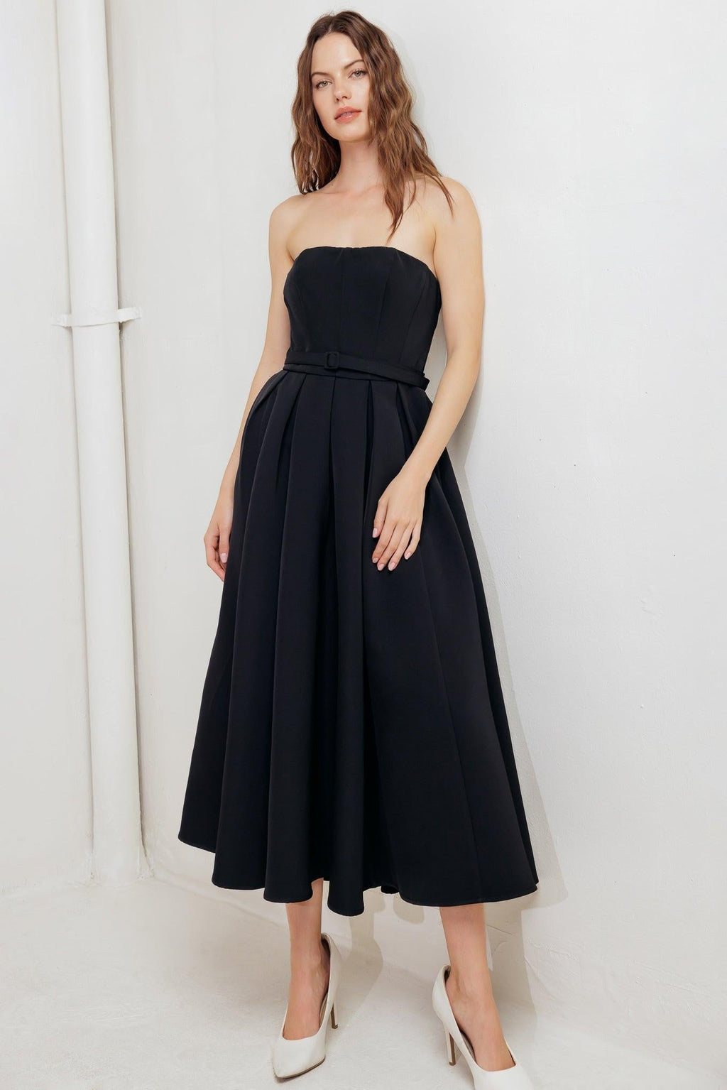 BLACK TIE MUSE WOVEN MIDI DRESS