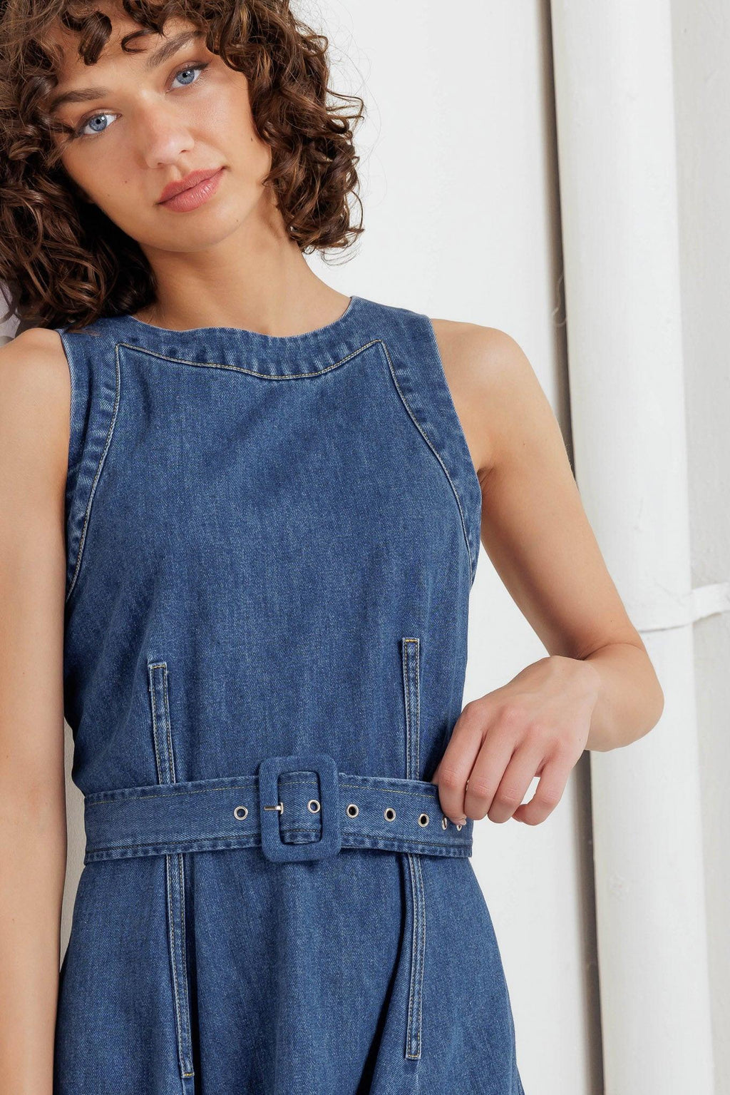 POET’S MUSE DENIM WOVEN MIDI DRESS