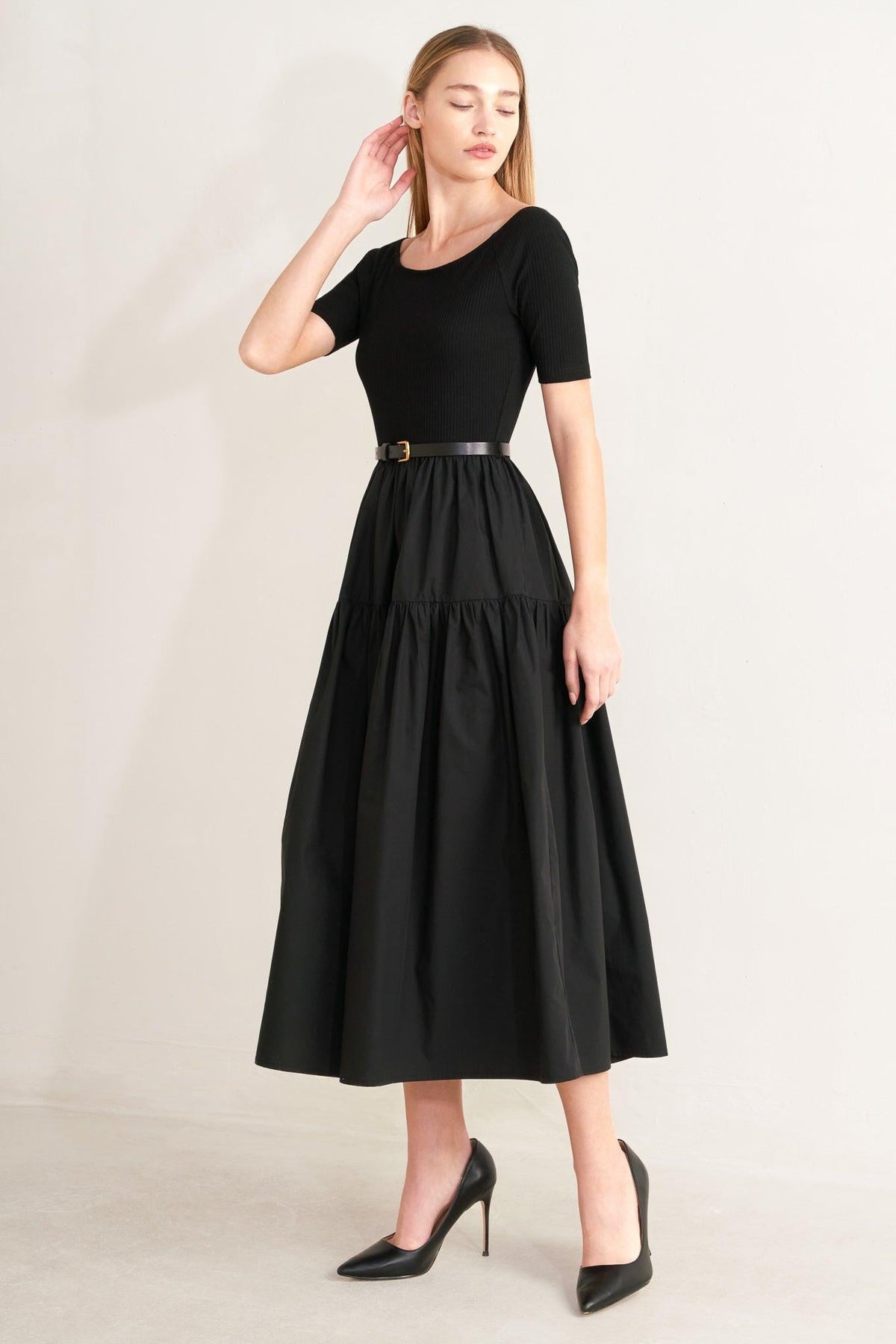 SADDLE BREEZE BLACK MIDI DRESS