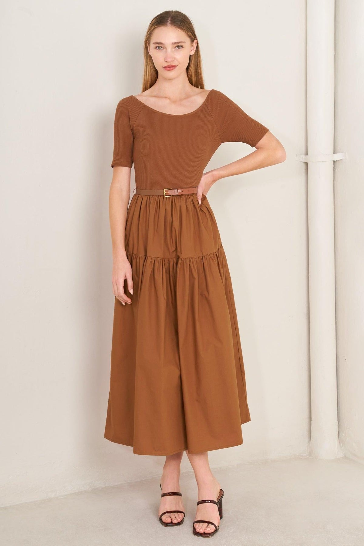 SADDLE BREEZE RUST MIDI DRESS