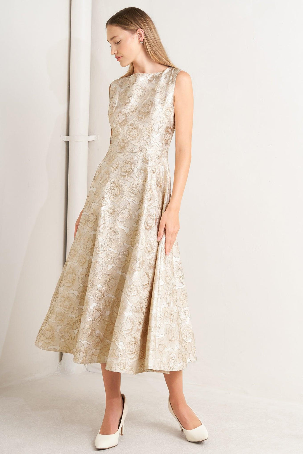 GILDED ROSE WOVEN MIDI DRESS