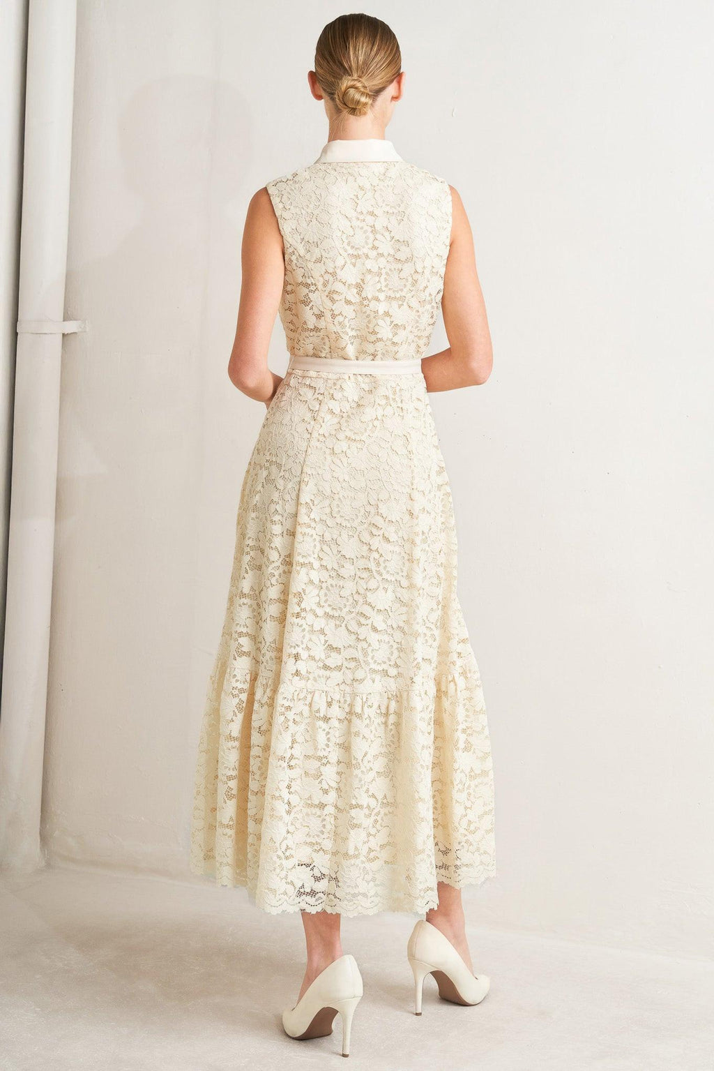 PURELY ROMANTIC WOVEN LACE MIDI DRESS