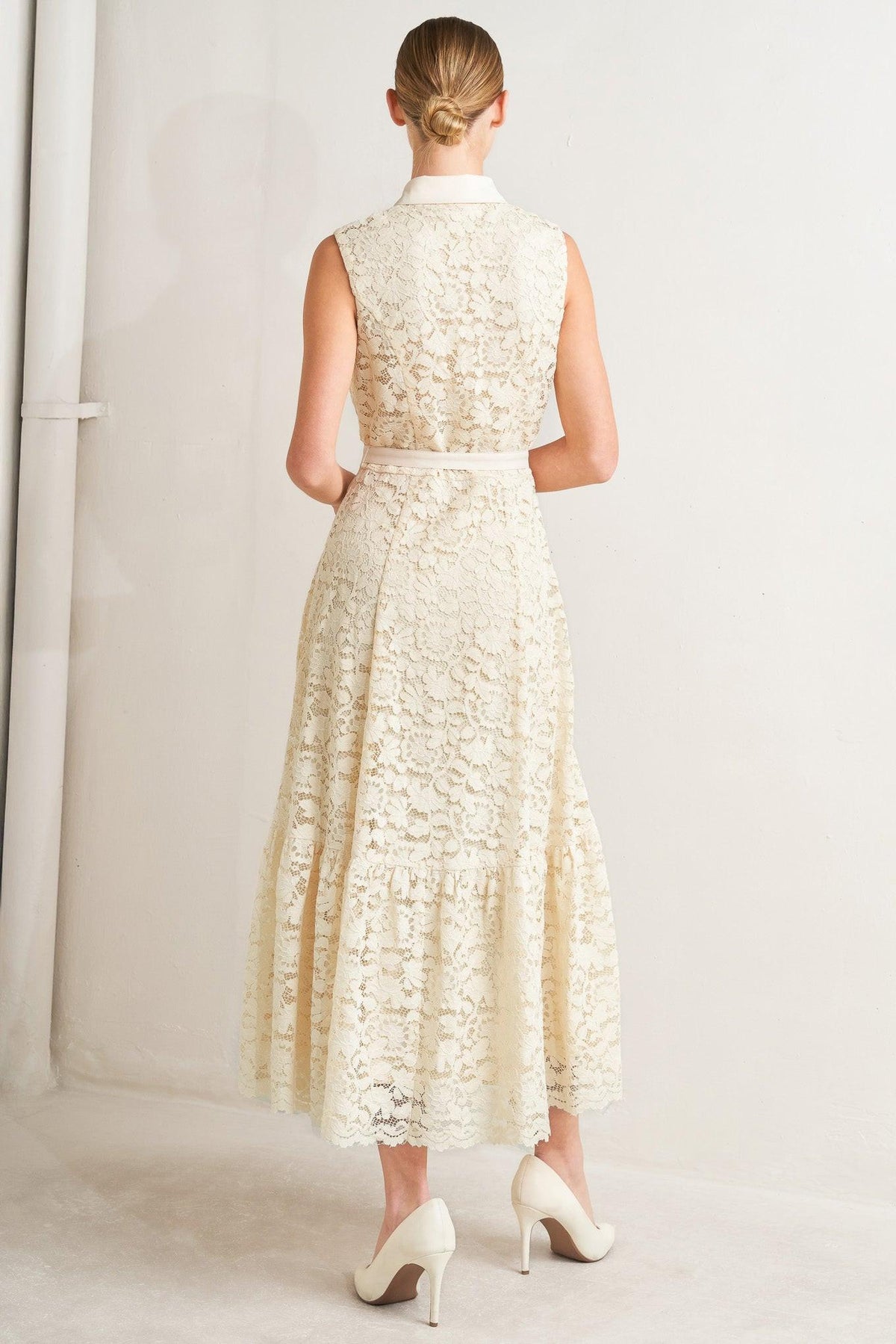 PURELY ROMANTIC WOVEN LACE MIDI DRESS