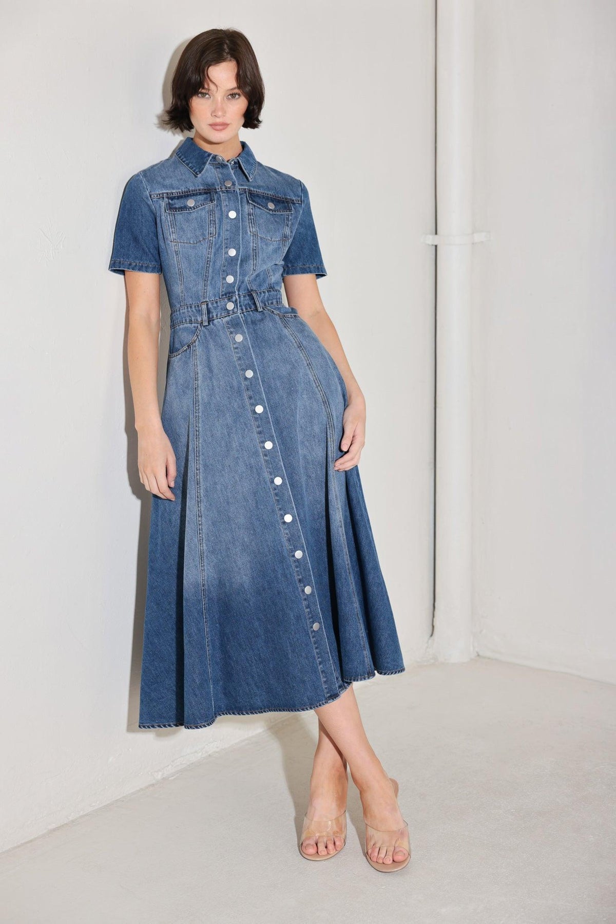 BLUEBIRD PROMENADE DENIM MIDI DRESS
