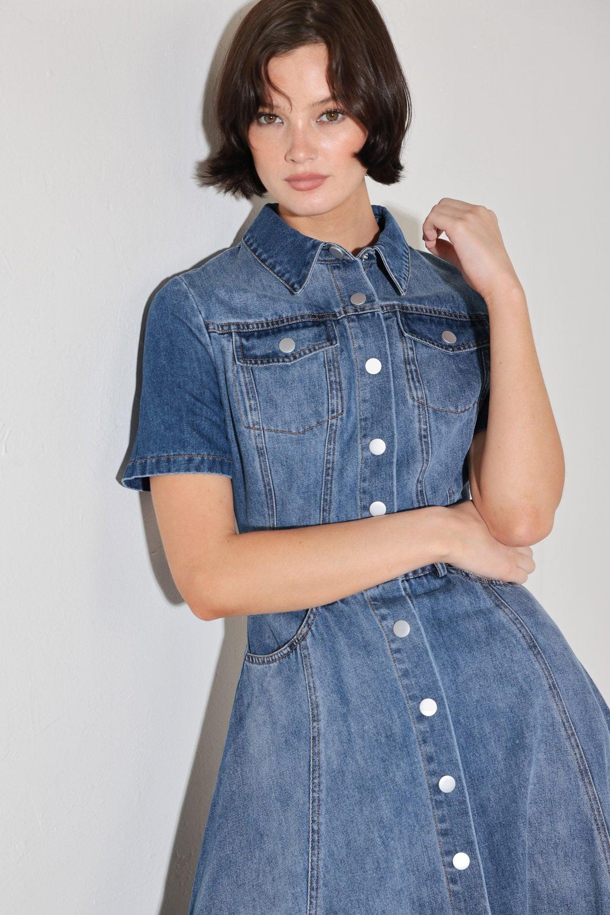 BLUEBIRD PROMENADE DENIM MIDI DRESS
