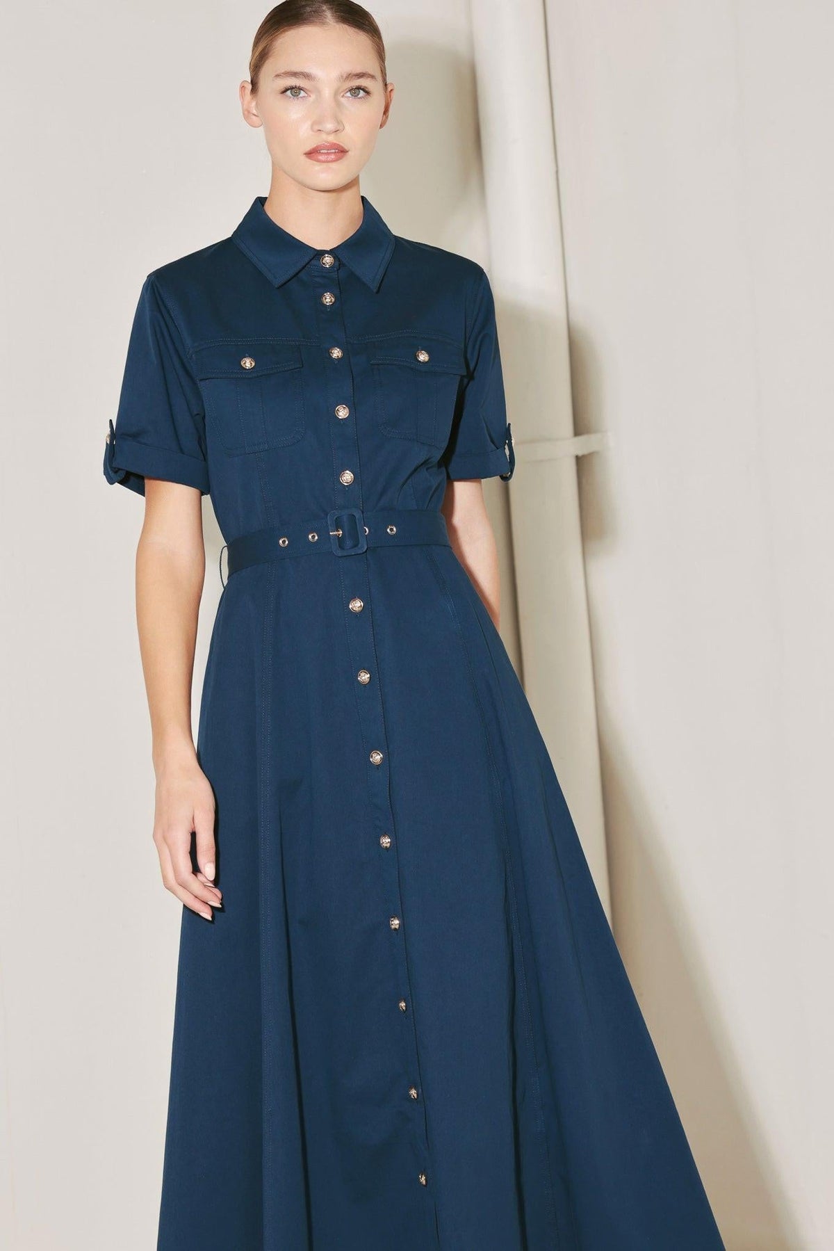 CLASSIC AUTHORITY WOVEN MIDI DRESS