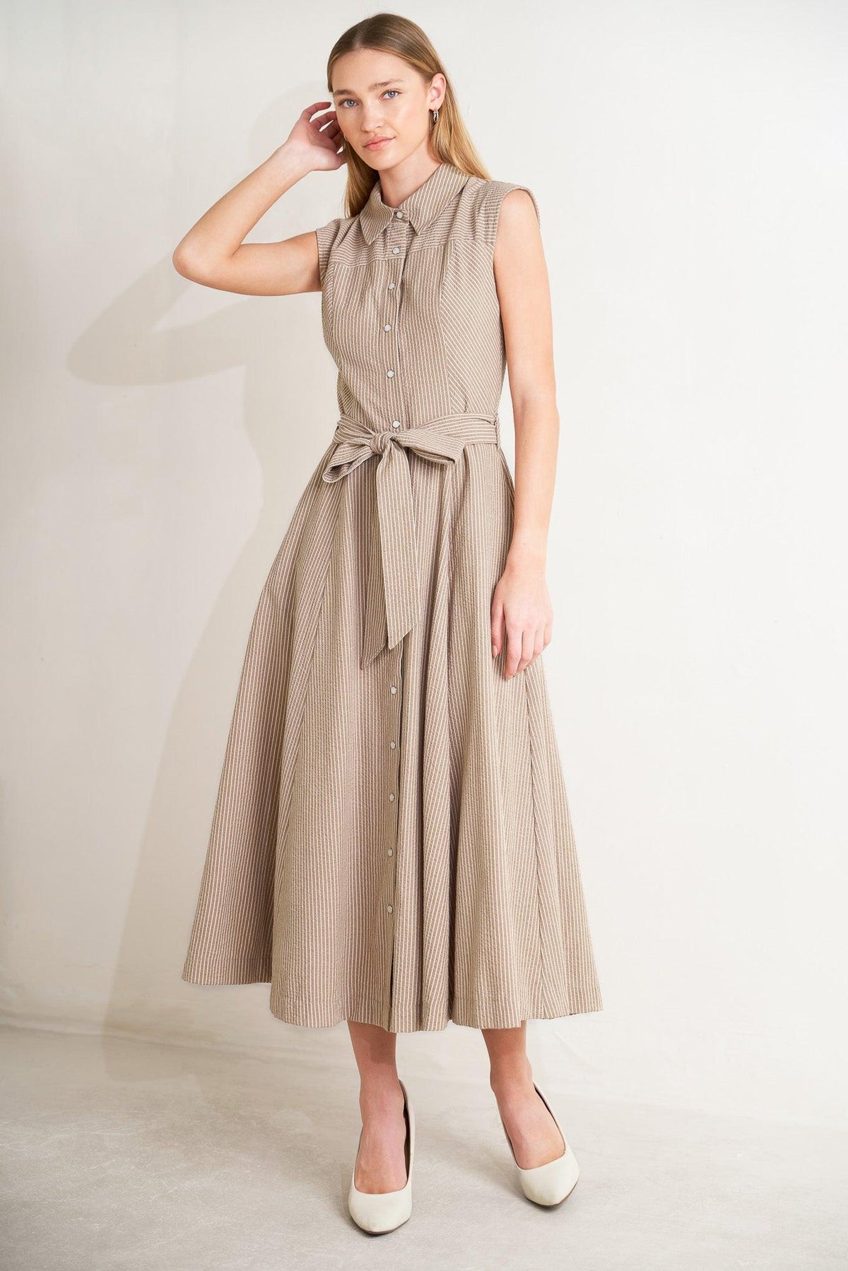 CAFE AU LAIT WOVEN MIDI DRESS