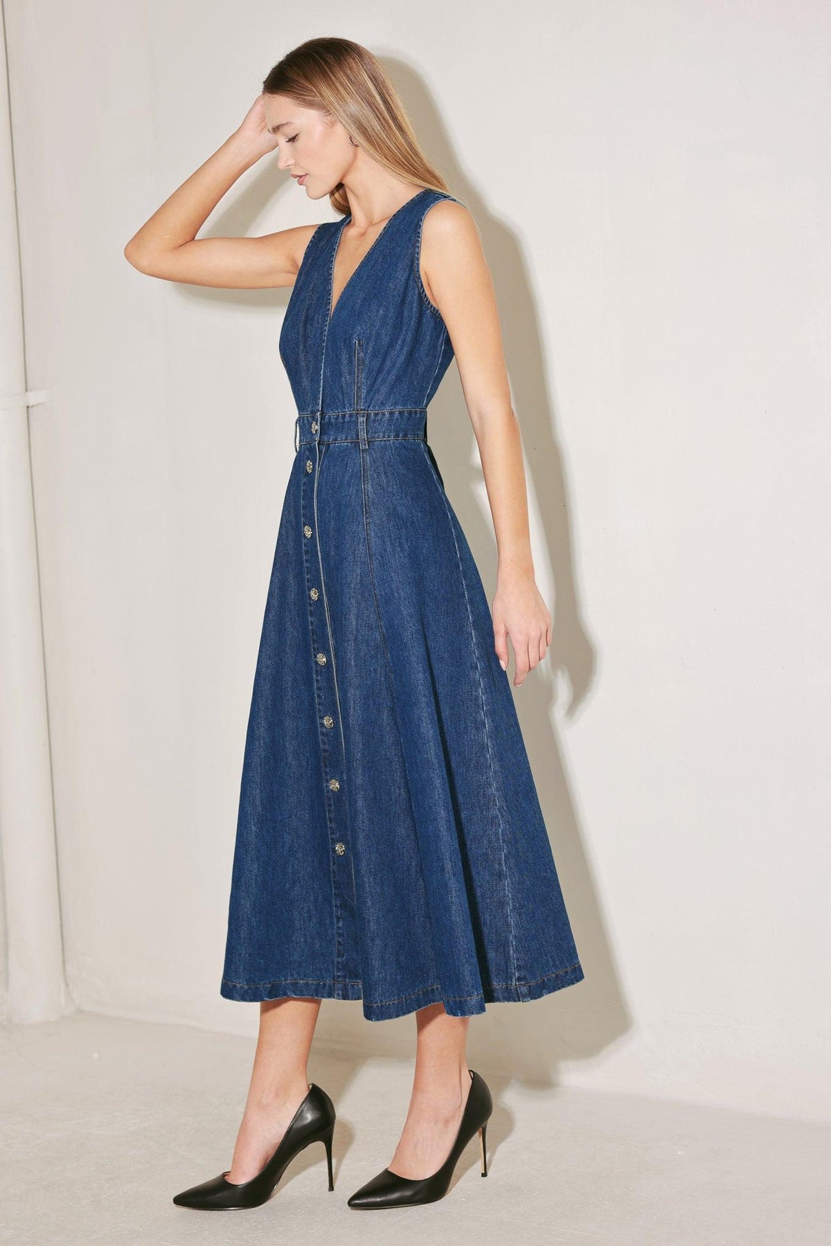PARIS IN  DENIM MIDI DRESS
