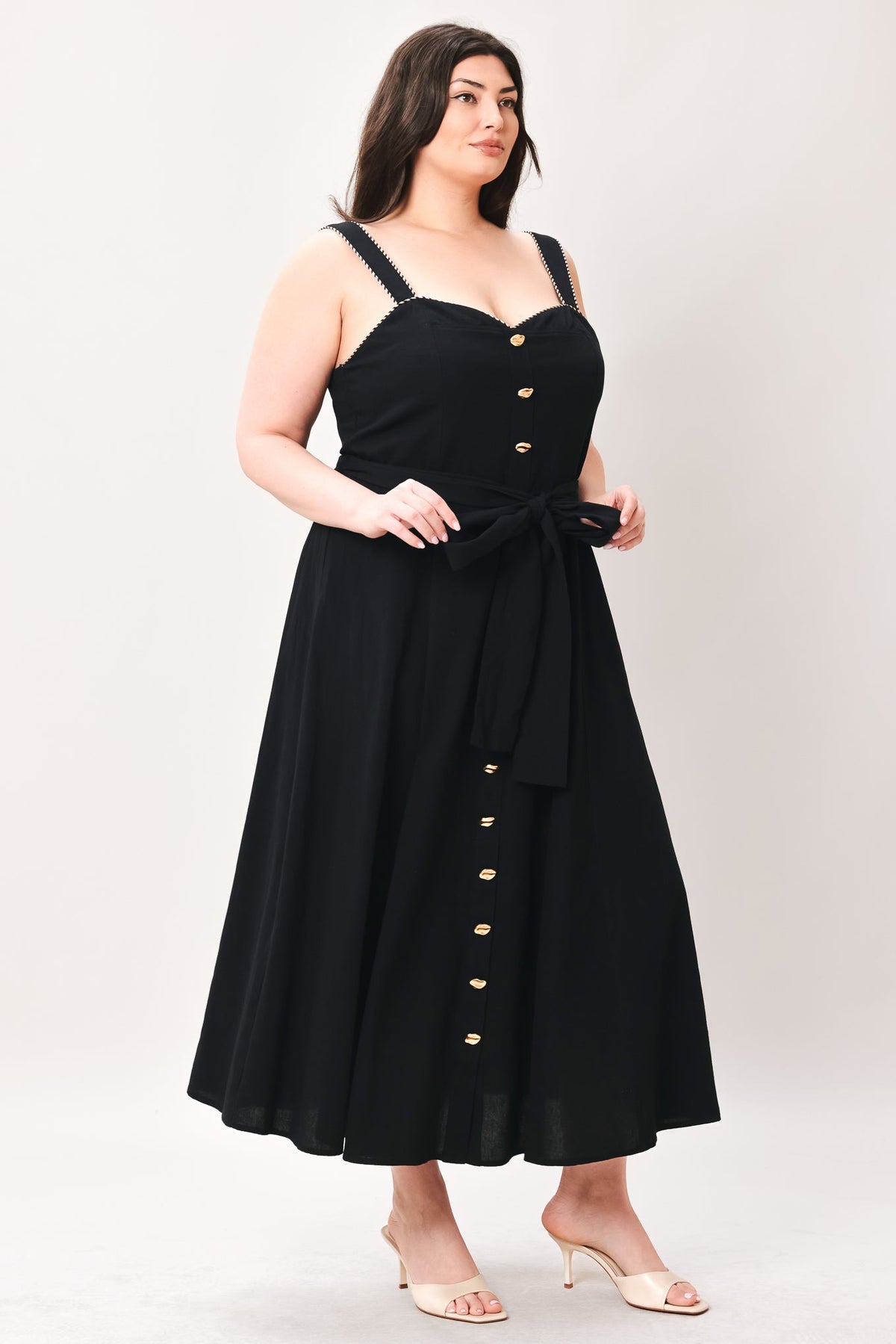 LOVELY NOIR WOVEN MIDI DRESS