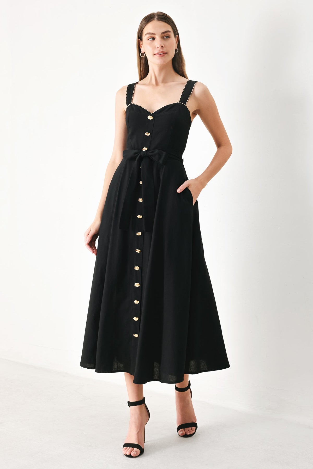 LOVELY NOIR WOVEN MIDI DRESS