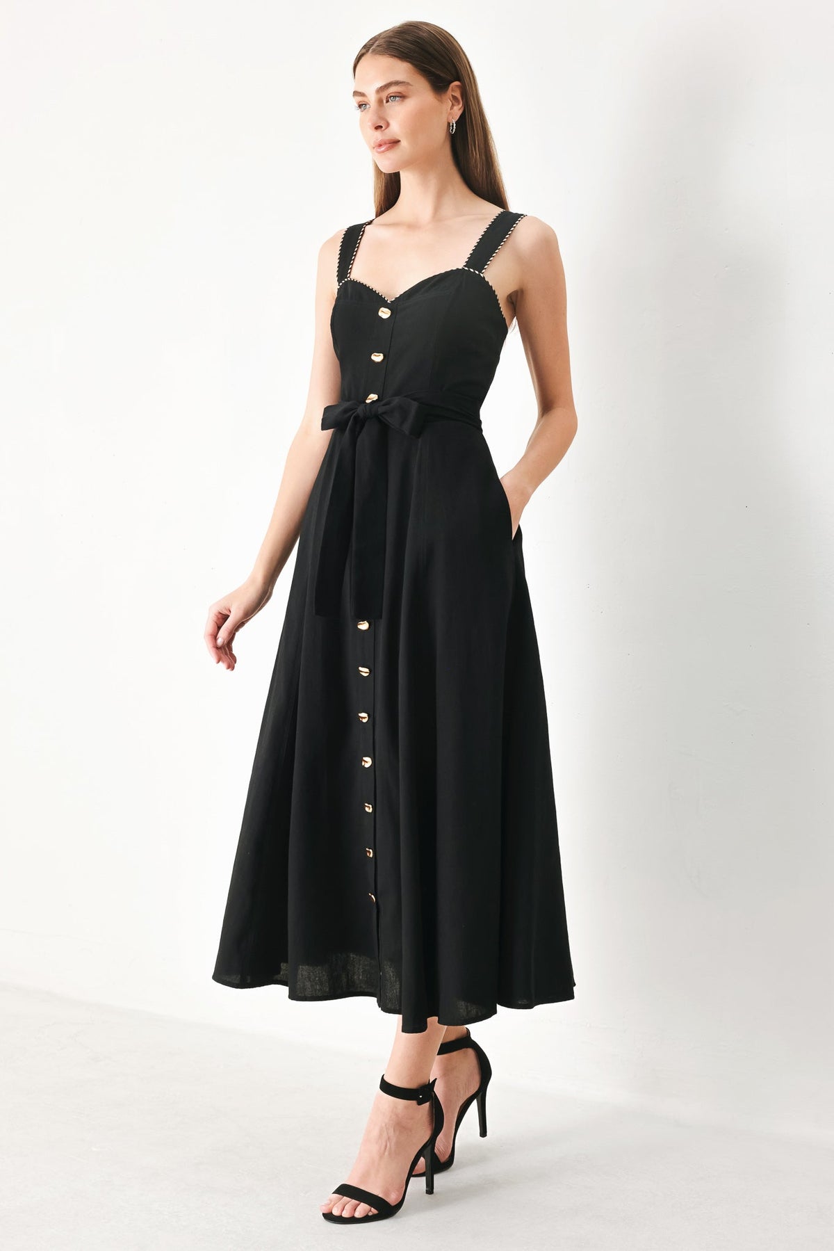 LOVELY NOIR WOVEN MIDI DRESS