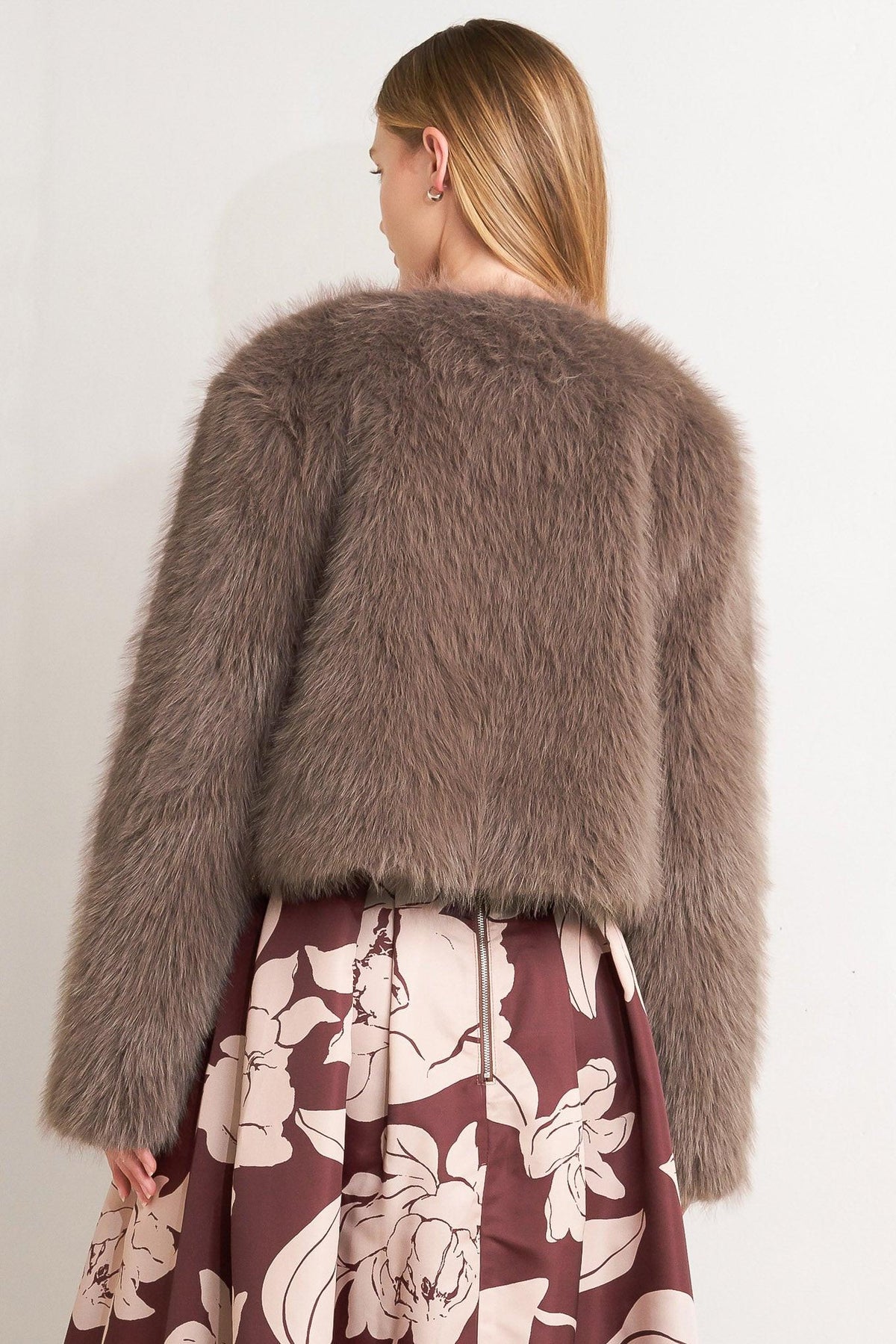 LONDON FLARE MOCHA FAUX FUR CROP JACKET