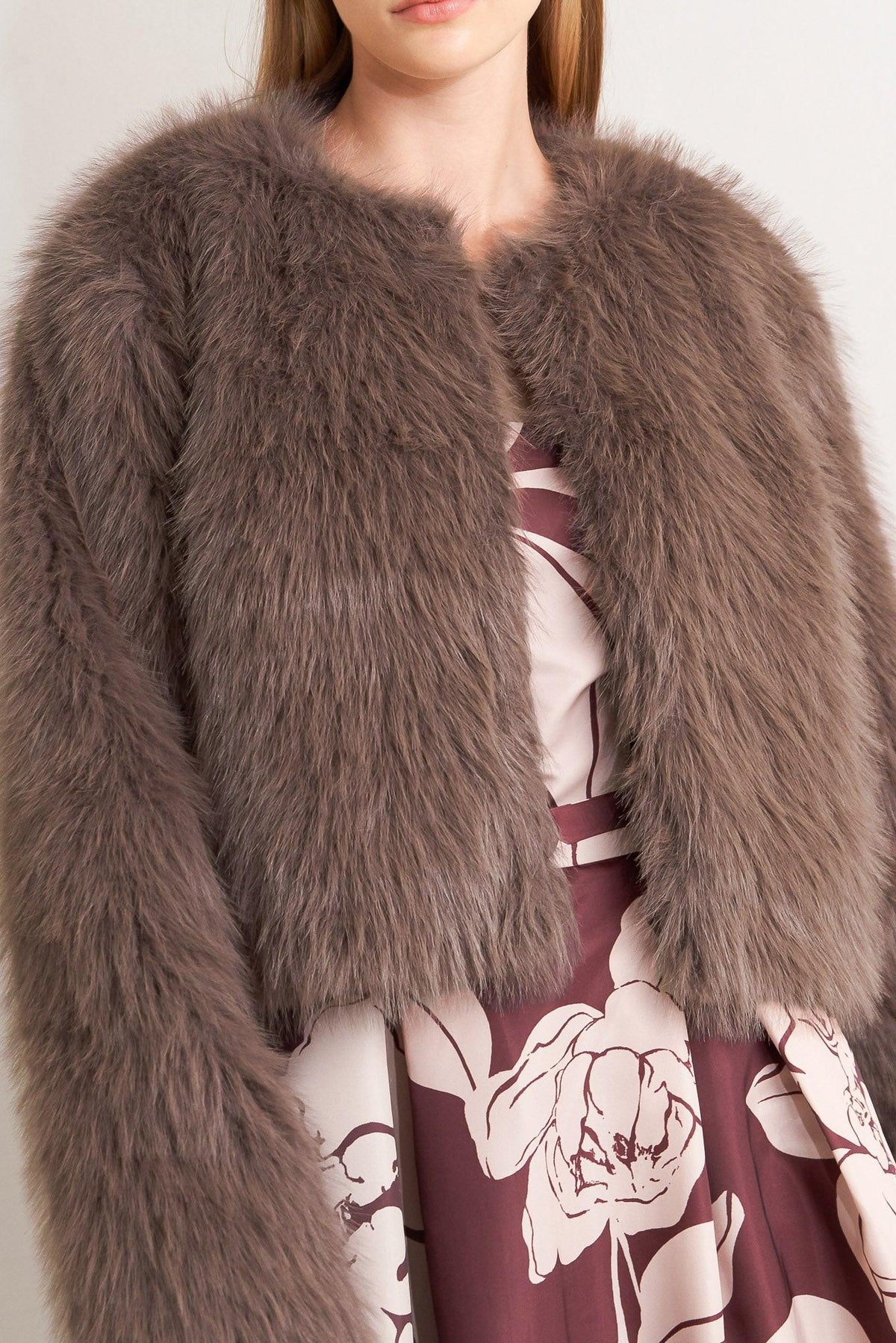 LONDON FLARE MOCHA FAUX FUR CROP JACKET