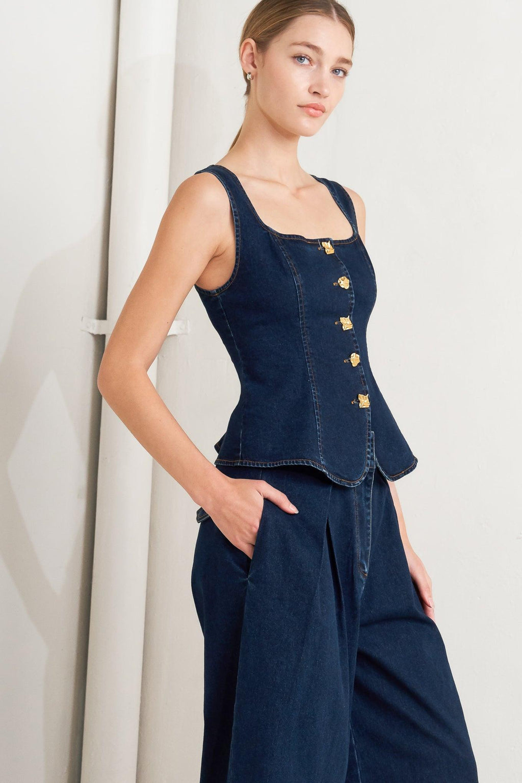 QUIET LUXE DENIM TOP