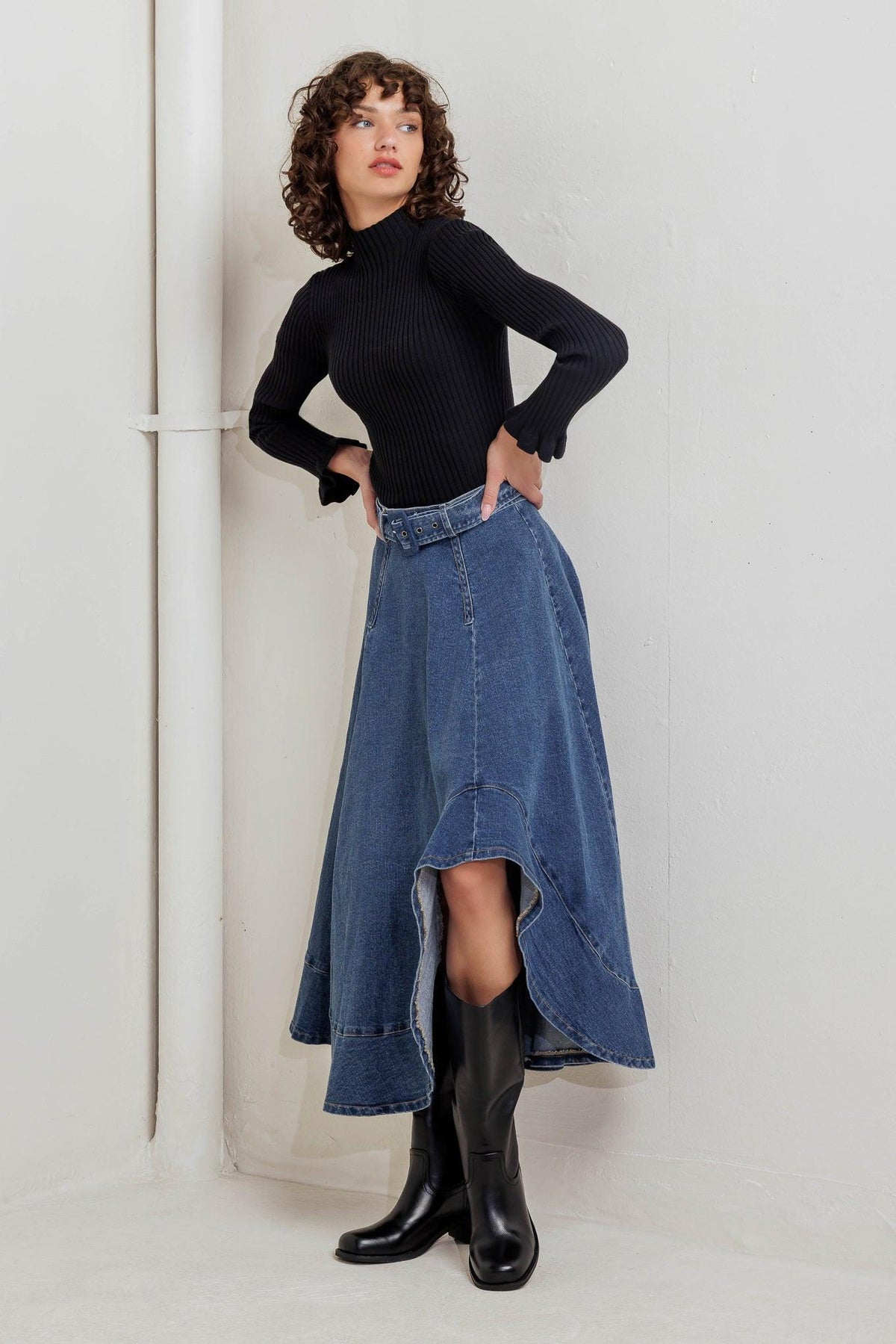 COWBOY CURVE DENIM MIDI SKIRT