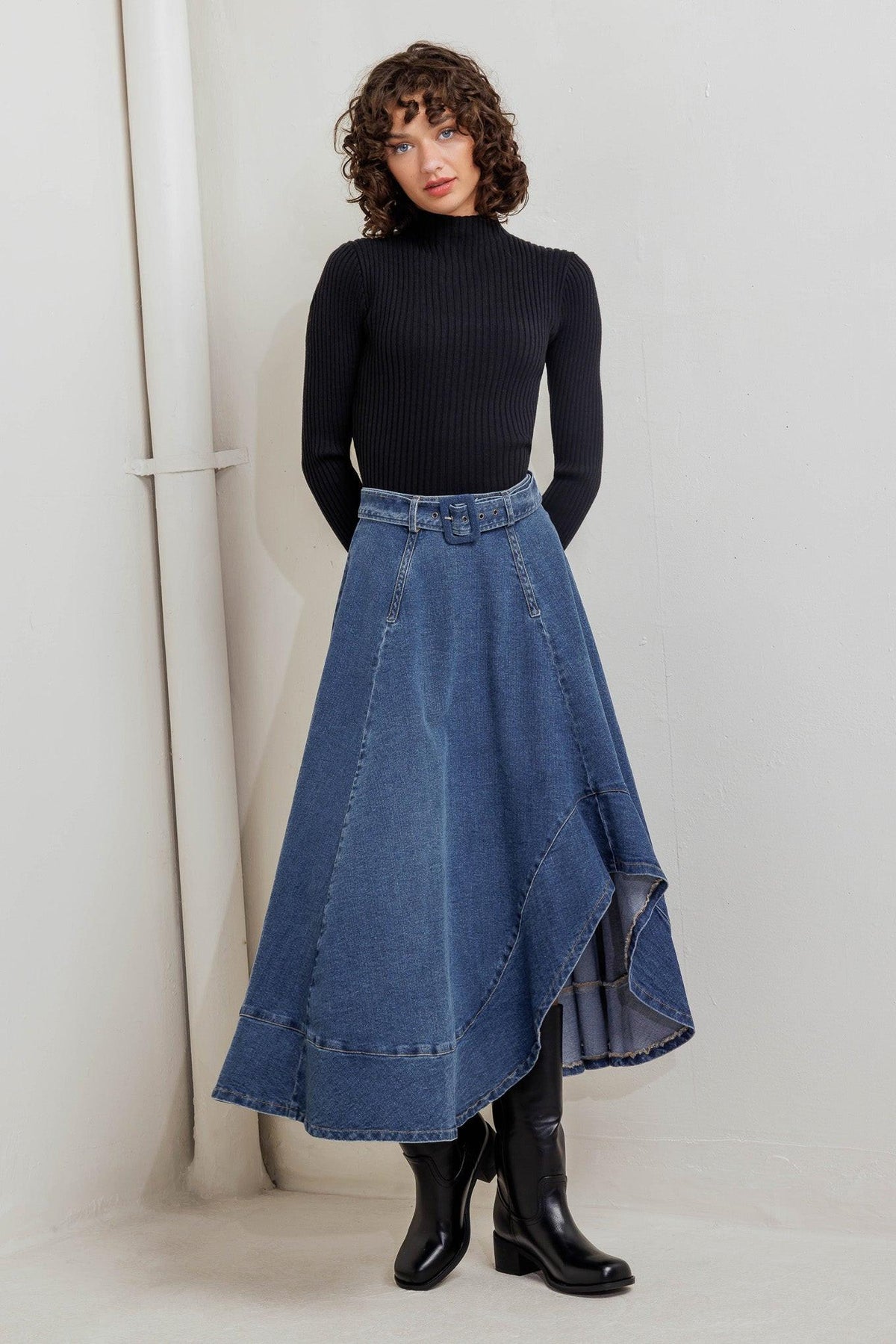COWBOY CURVE DENIM MIDI SKIRT