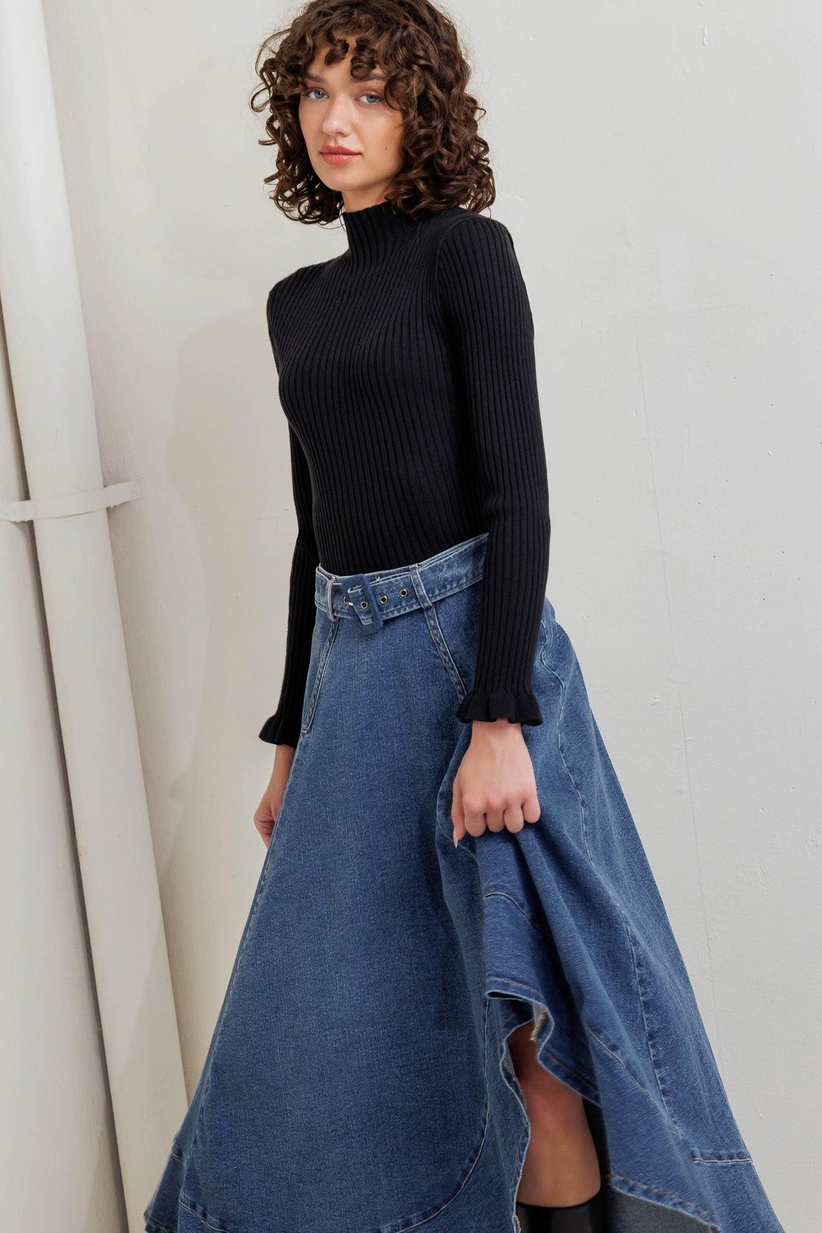 COWBOY CURVE DENIM MIDI SKIRT
