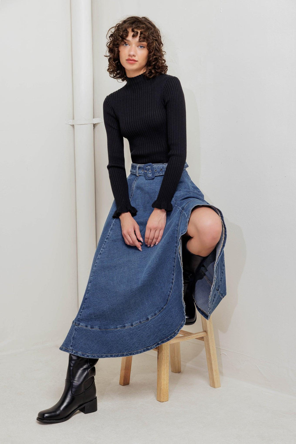 COWBOY CURVE DENIM MIDI SKIRT