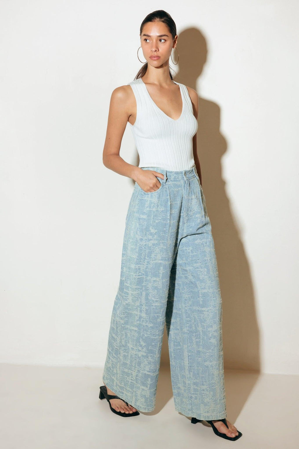 AIRY ROMANCE WIDE LEG DENIM PANTS