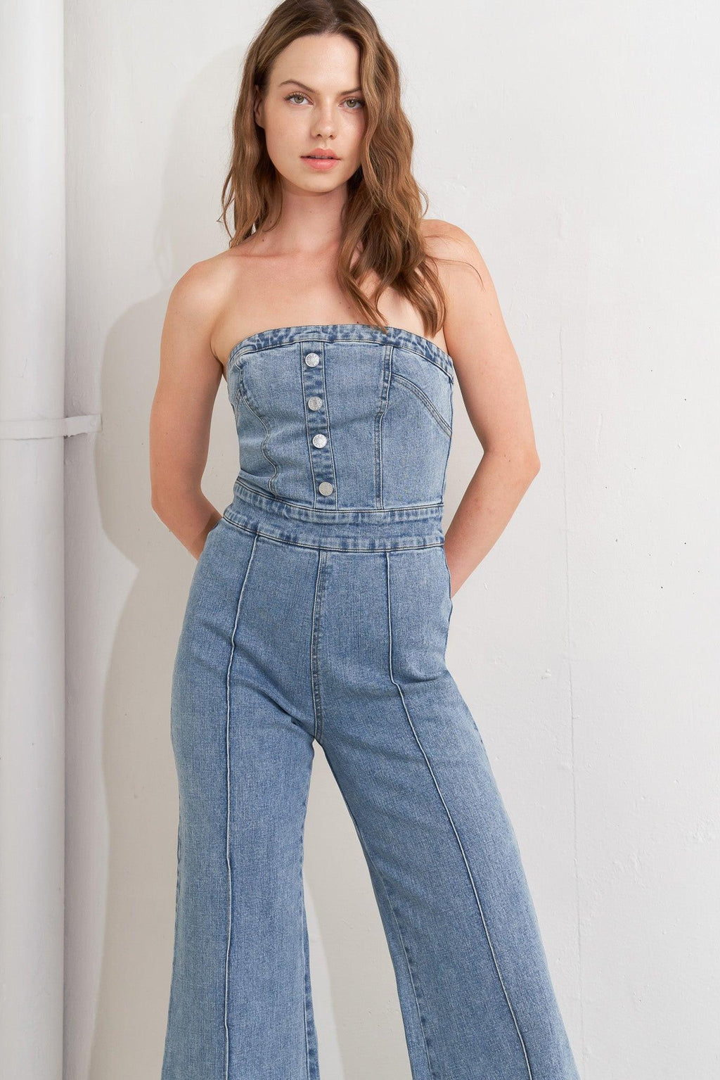 URBAN STRAPLESS DENIM JUMPSUIT