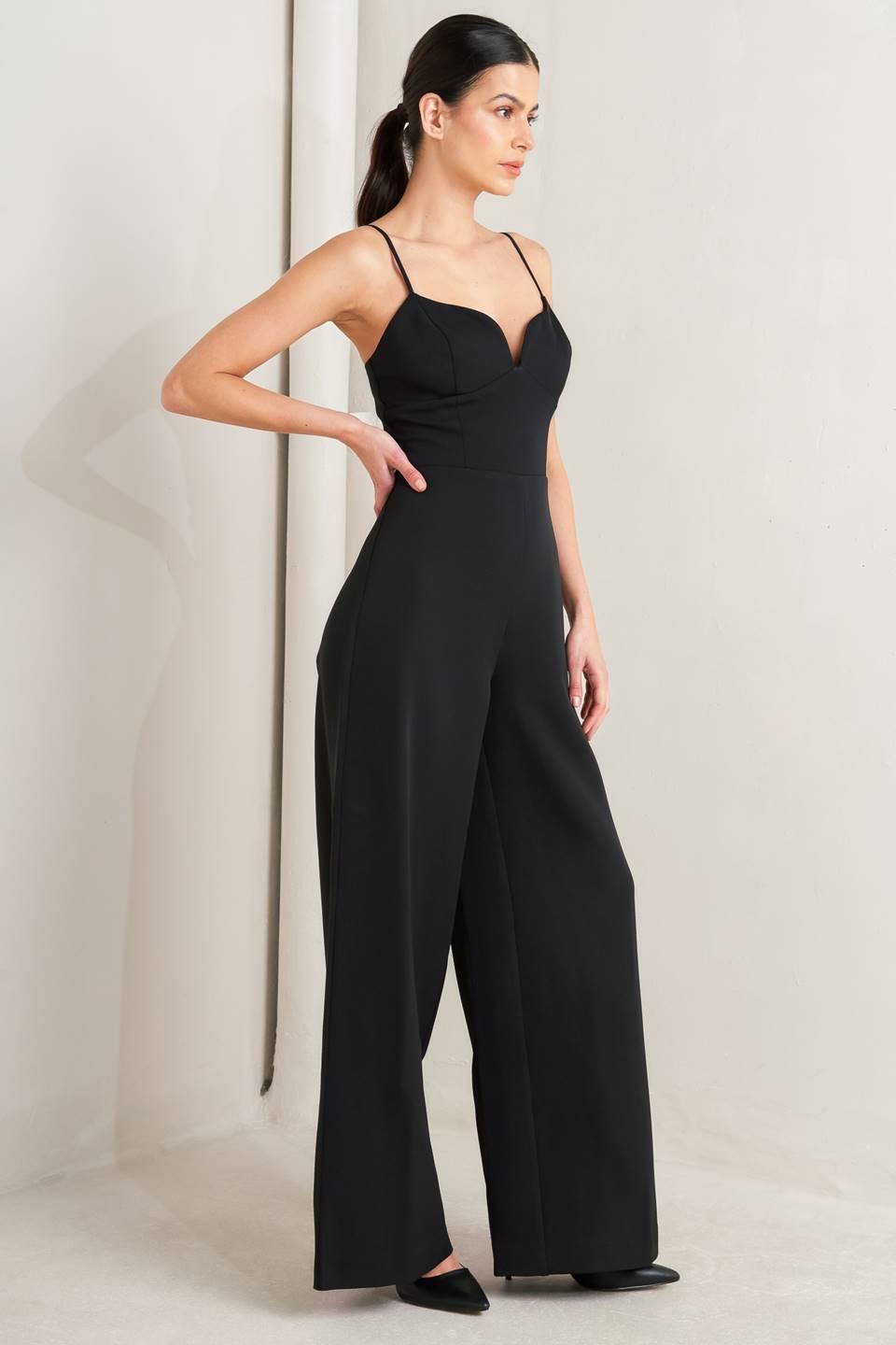 PRISTINE EDGE BLACK WOVEN JUMPSUIT