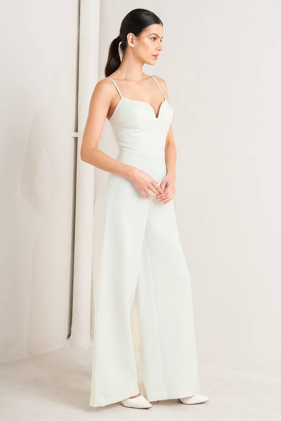 PRISTINE EDGE OFF WHITE WOVEN JUMPSUIT