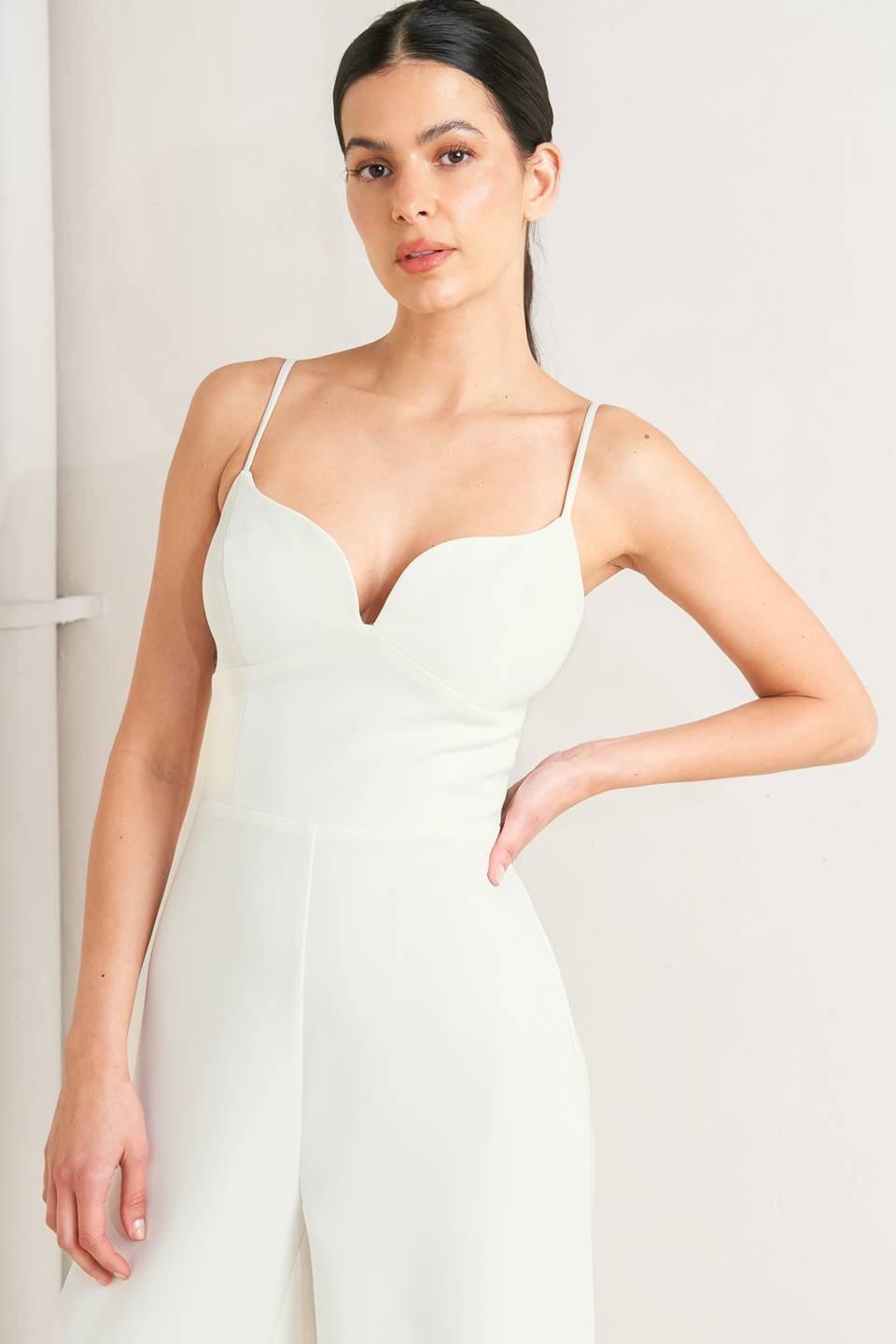 PRISTINE EDGE OFF WHITE WOVEN JUMPSUIT
