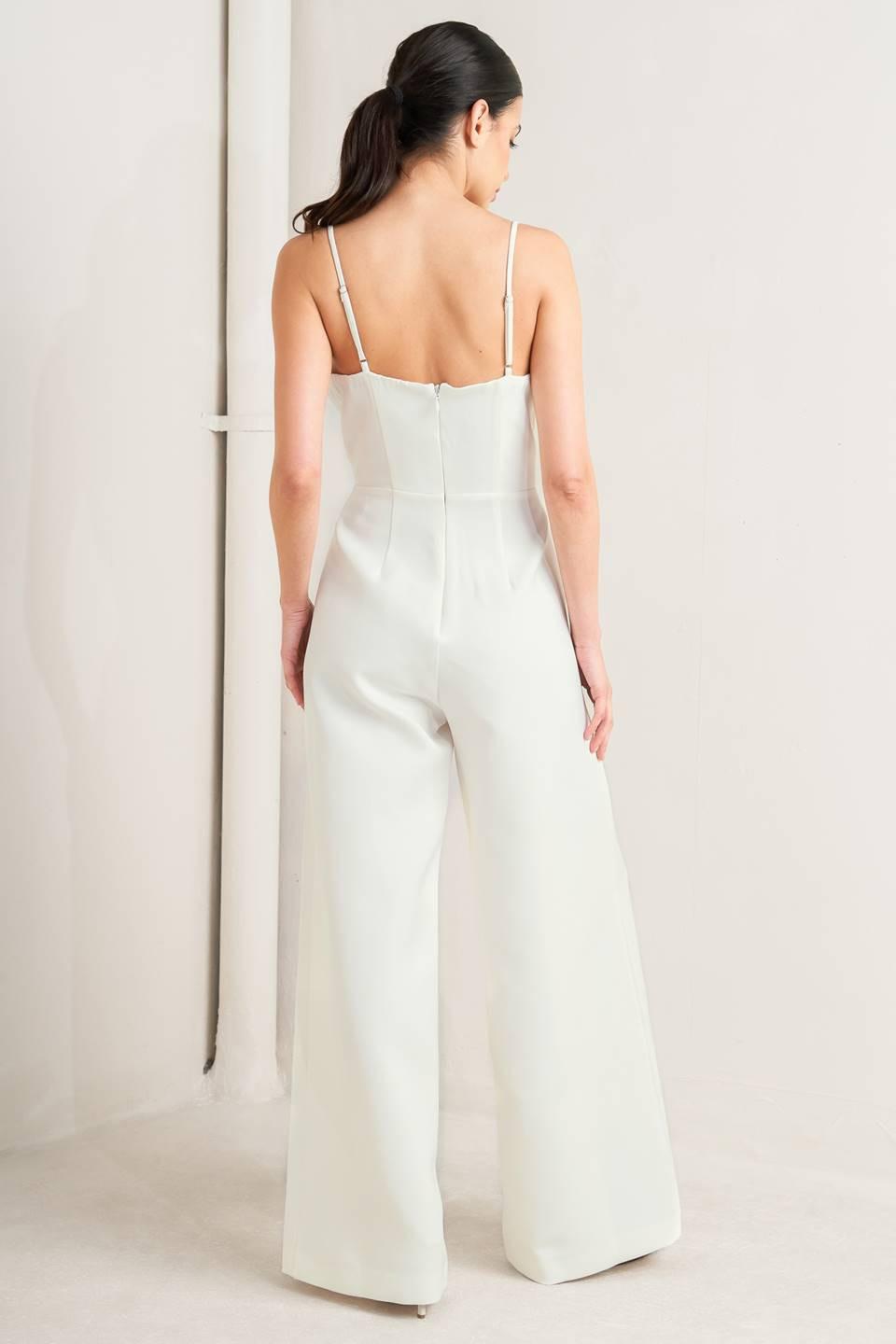 PRISTINE EDGE OFF WHITE WOVEN JUMPSUIT