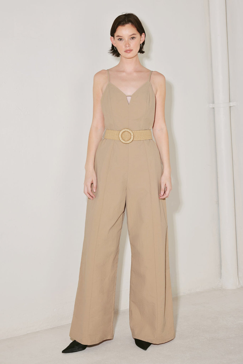 NEUTRAL GODDESS WOVEN JUMPSUIT
