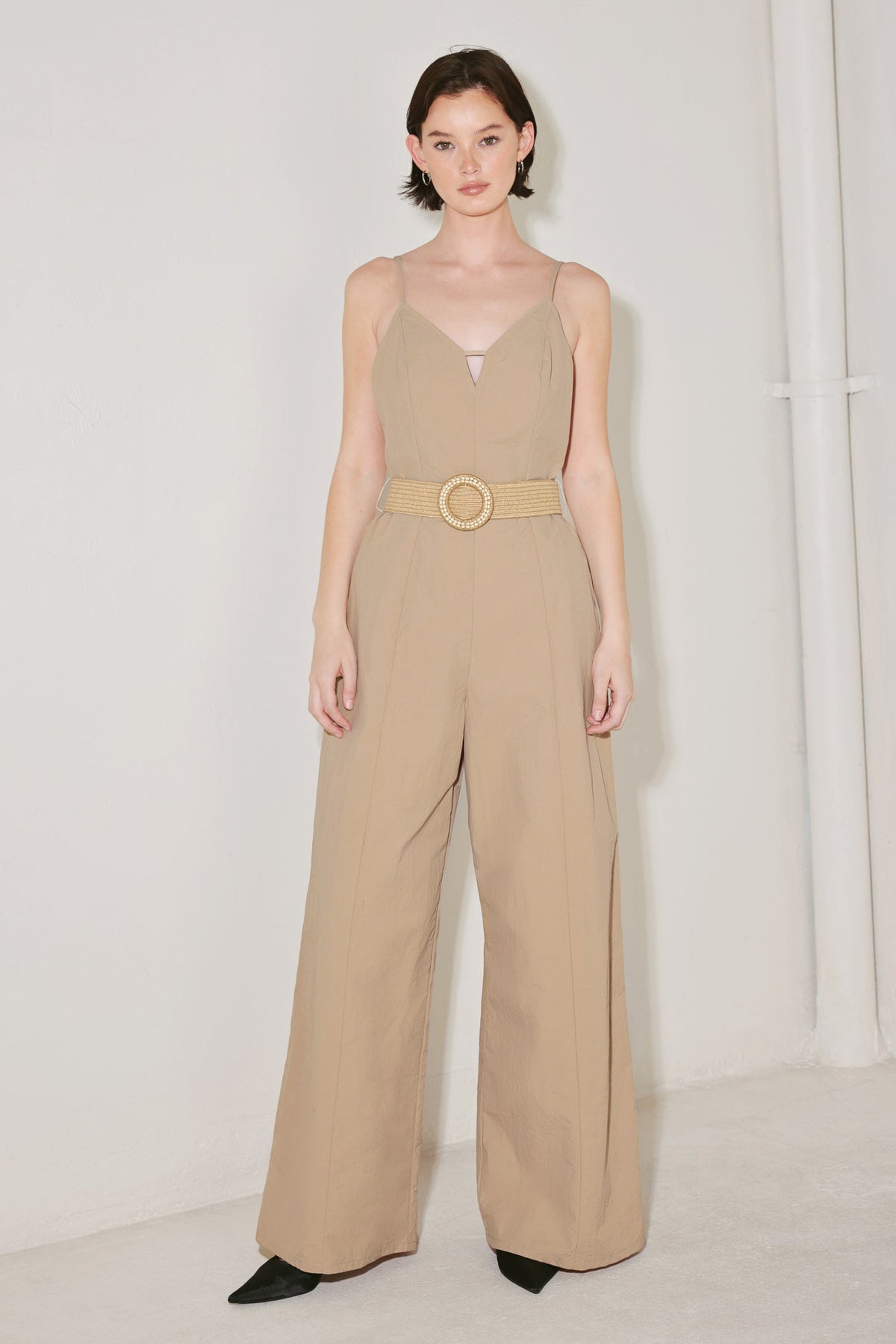 NEUTRAL GODDESS WOVEN JUMPSUIT